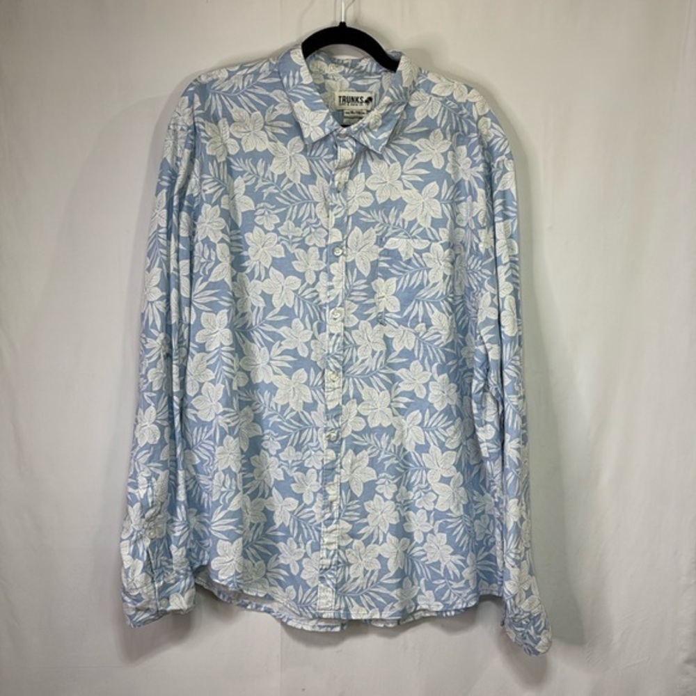 🦔 trunks surf and swim company, cotton linen blend long sleeve floral shirt